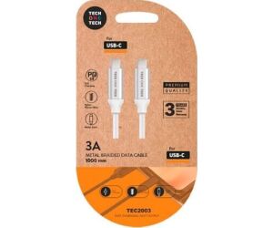 Cable USB 2.0 Tipo-C Tech One Tech TEC2204/ USB Tipo-C Macho - USB Tipo-C Macho/ Hasta 20W/ 480Mbps/ 1m/ Blanco