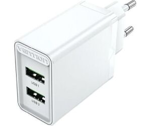 CARGADOR PARED 18W 2xUSB-A 3A BLANCO VENTION