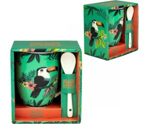 Taza de cerámica con cuchara enesco tucán