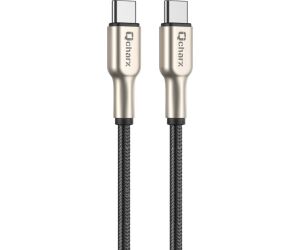 Cable qcharx new york tipo c a tipo c 3a 20w - 1 m - zinc metálico cordón plateado blindado