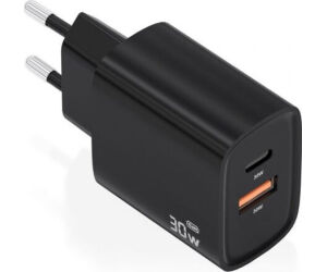 Cargador Aisens Gan 30w 1xusb-c Pd3.0 Qc4.0 1xusb-a Qc3.0 Negro