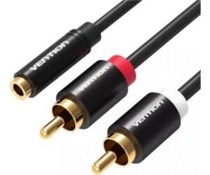 Cable Estéreo Vention VAB-R01-B200/ Jack 3.5 Hembra - 2x RCA Macho/ 2m/ Negro
