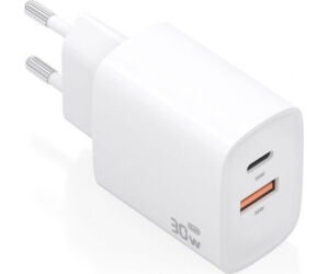 Cargador de Pared GaN Aisens A110-0952/ 1xUSB Tipo-C/ 1xUSB/ 30W/ Blanco