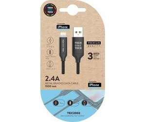 Cable USB 2.0 Tech One Tech TEC2002/ USB Macho - Lightning Macho/ 480Mbps/ 1m/ Negro