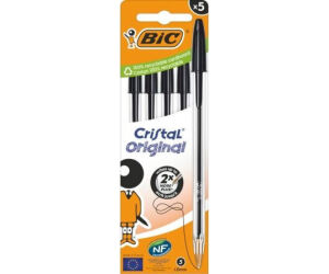 Caja de Bolígrafos de Tinta de Aceite Bic Cristal Original 516345/ 5 unidades/ Negros