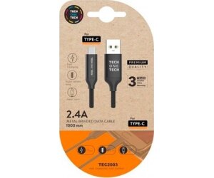 Cable USB 2.0 Tipo-C Tech One Tech TEC2003/ USB Tipo-C Macho - USB Macho/ 480Mbps/ 1m/ Negro
