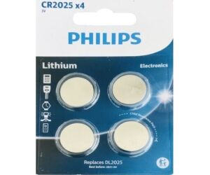 Pack de 4 Pilas de Botón Philips CR2025 Lithium/ 3V