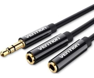 Cable Estéreo Vention BBSBY/ Jack 3.5 Macho - 2x Jack 3.5 Hembra/ 30cm/ Negro