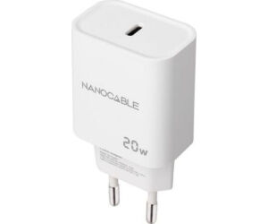 Cargador de Pared Nanocable 10.10.2005/ 1xUSB Tipo-C/ 20W/ Blanco