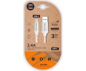 Cable USB 2.0 Tech One Tech TEC2006/ USB Tipo-C Macho - USB Macho/ 480Mbps/ 1m/ Blanco