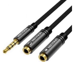 Cable Estéreo Vention BBWBY/ Jack 3.5 Macho - 2x Jack 3.5 Hembra/ 30cm/ Negro