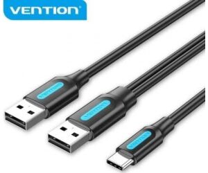 Cable USB 2.0 Vention CQKBF/ USB Tipo-C Macho - 2x USB Macho/480Mbps/ 1m/ Negro