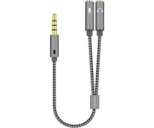 Cable Estéreo Aisens A128-0415/ Jack 3.5 Macho - 2x Jack 3.5 Hembra/ 25cm/ Gris