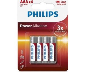 Pack de 4 Pilas AAA Philips LR03P4B/05/ 1.5V/ Alcalinas