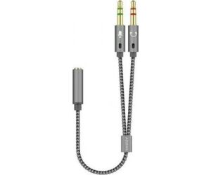 Cable Estéreo Aisens A128-0417/ Jack 3.5 Hembra - 2x Jack 3.5 Macho/ 25cm/ Gris