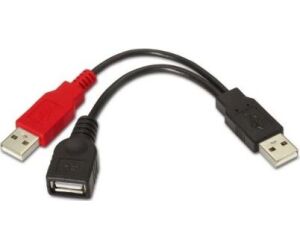 Cable USB 2.0 + Alimentación Aisens A101-0030/ USB Hembra + USB Macho - USB Macho/ Hasta 2.5W/ 60Mbps/ 15cm/ Negro/ Rojo