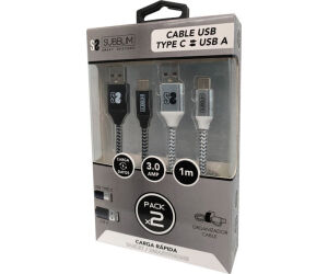 Subblim Pack 2 Cables Usb Tipo Usb-c-a 3.0 1 M Black/silver