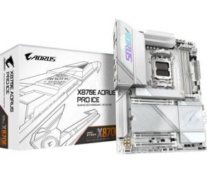 GIGABYTE Placa base X870E AORUS PRO ICE - Compatible con CPUs AMD Ryzen 9000, VRM digital de 16+2+2 fases, hasta 8000MHz DDR5 (OC), 4xM.2 + 4xPCIe 5.0, Wi-Fi 7, LAN 2.5GbE, USB 3.2 Gen 2x2