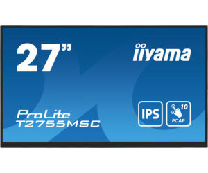 Monitor Iiyama 27" Ips Bonded Pcap 10p Touch, 1920x1080, Flat Bezel Free Glass Front, Hdmi, Displayport, 360cd/m², Usb Hub 2x 3.2, Speakers, Built-in Webcam & Microphone, Bookstand (t2755msc-b1)
