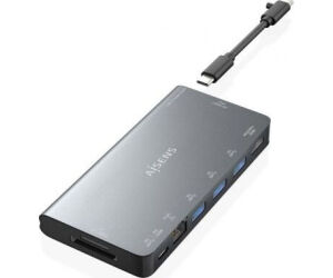 Docking USB Tipo-C Aisens ASUC-8P015-GR/ 1xHDMI 4K/ 3xUSB/ 1xRJ45/ 1xLector Tarjetas / 1xUSB Tipo-C/ Gris