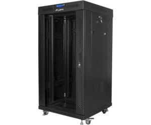 Armario Rack Lanberg 22u 600x600 Flat Pack Puerta Cristal Con Lcd Negro