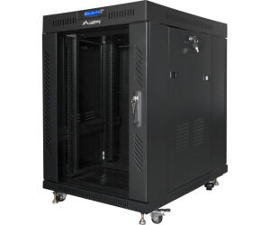 Armario Lanberg Rack 19" 15u 600x800 Flat Pack Negro Puerta Cristal Con Lcd