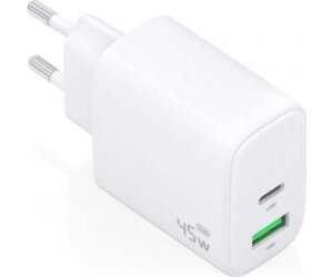 Adaptador AC Cargador GaN 45W 1xUSB-C PD3.0 QC4.0, 1xUSB-A QC3.0