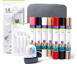 Cricut EasyPress Mini, Zen Blue + Everything Iron -On Bundle Azul, Blanco