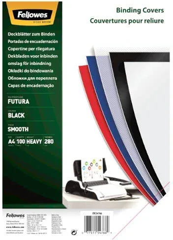 Pack 100 Portadas Polipropileno Negro 450 Micras A4 Fellowes 54772