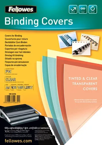 Pack 100 Portadas Pvc Transparente Cristal 180 Micras A4 Fellowes 5375901