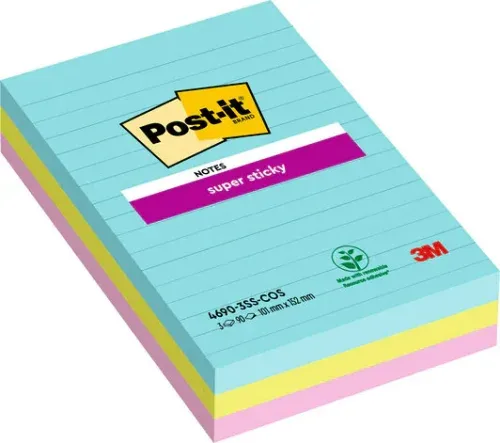 Pack 270 Hojas Notas Grandes Super Sticky 101X152Mm 3 Colores Surtidos Cosmic con Líneas 4690-3Ss-Cos Post-It 7100234251