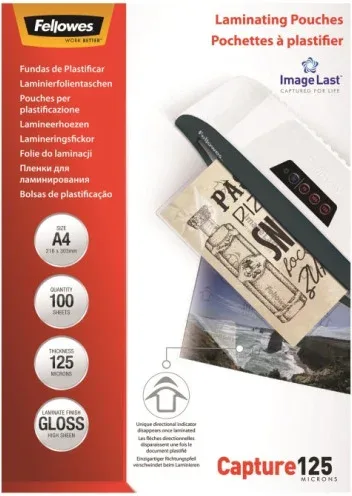 Pack 100 Bolsas Plastificacion 125 Micras A4 216X303 Fellowes 5307407
