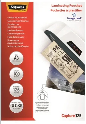 Pack 100 Bolsas Plastificacion 125 Micras A3 303X426 Fellowes 5307506
