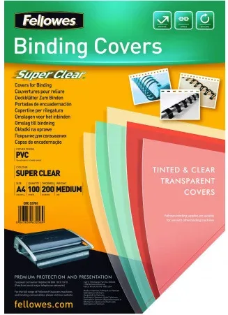 Pack 100 Portadas Pvc Transparente Cristal 150 Micras A4 Fellowes 5376001