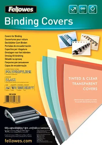 Pack 100 Portadas Polipropileno Negro 280 Micras A4 Fellowes 5476603
