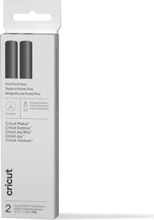 Cricut Bolígrafos de Punta Fina  de 0,4 Mm, Negro (2 Uds.) + Adaptador