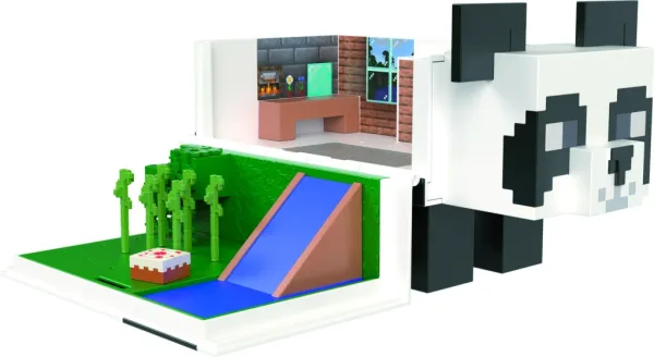 Figura mattel minecraft mob head mini panda casa de juegos