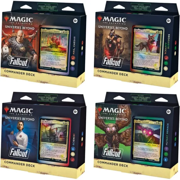 Juego de cartas magic the gathering universes beyond fallout mazos commander 4 barajas inglés