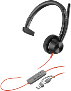 HP Poly Auriculares monoaurales Poly Blackwire 3315 con certificación Microsoft Teams USB-C + Conector de 3,5 mm + Adaptador USB-C/A