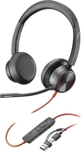 HP Poly Auriculares estéreo Poly Blackwire 8225 con certificación Microsoft Teams USB-C + Adaptador USB-C/A