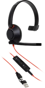 HP Poly Auriculares Poly Blackwire 5210 monaural USB-C + conector de 3,5 mm + adaptador USB-C/A