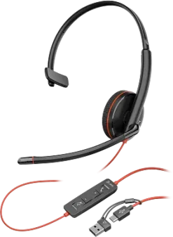 HP Poly Auriculares Poly Blackwire 3215 monaural USB-C + conector de 3,5 mm + adaptador USB-C/A (paquete)