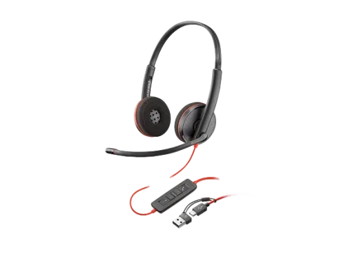 HP Poly Auriculares Poly Blackwire 3225 estéreo USB-C + conector de 3,5 mm + adaptador USB-C/A (paquete)
