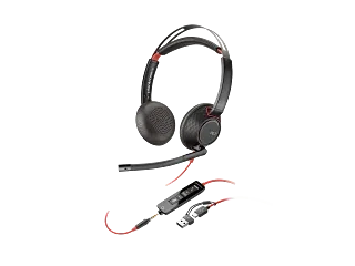 HP Poly Auriculares Poly Blackwire 5220 estéreo USB-C + conector de 3,5 mm + adaptador USB-C/A (paquete)