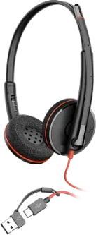 HP Poly Auriculares Poly Blackwire 3220 estéreo USB-C negro + adaptador USB-C/A (paquete)