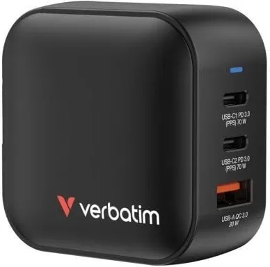 Cargador de Pared Universal GaN para Viaje Verbatim Mini GaN Wall Charger/ 2xUSB Tipo-C/ 1xUSB/ 70W