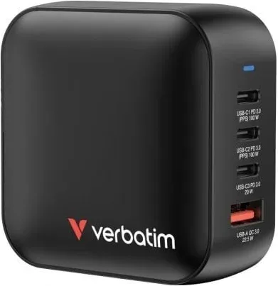 Cargador de Pared Universal GaN para Viaje Verbatim Mini GaN Wall Charger/ 3xUSB Tipo-C/ 1xUSB/ 100W