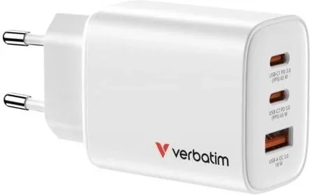 Cargador de Pared GaN Verbatim Essentials/ 2xUSB Tipo-C/ 1xUSB/ 65W