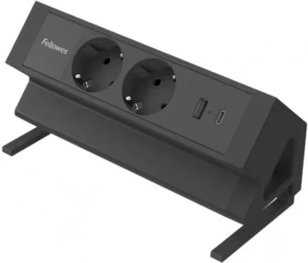 Regleta Sobremesa Fellowes 100137182/ 2 Tomas de corriente/ 1 USB - 1 USB Tipo-C/ Cable 2m/ Negra