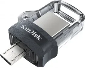 Sandisk Ultra Dual m3.0 unidad flash USB 64 GB USB Type-A / Micro-USB 3.2 Gen 1 (3.1 Gen 1) Negro, Plata, Transparente
